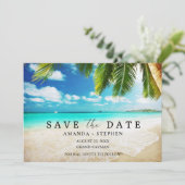 Hochzeit am Strand des Tropical Destination Beach Save The Date (Stehend Vorderseite)