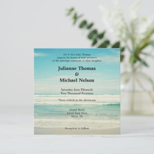 Hochzeit am Strand Einladung (Stehend Vorderseite)