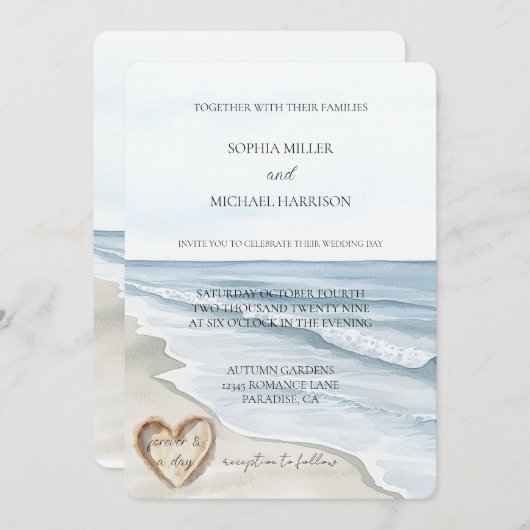 Hochzeit am Strand Einladung (Vorne/Hinten)