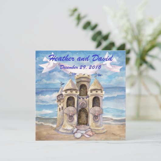 Hochzeit am Strand Einladung (Stehend Vorderseite)