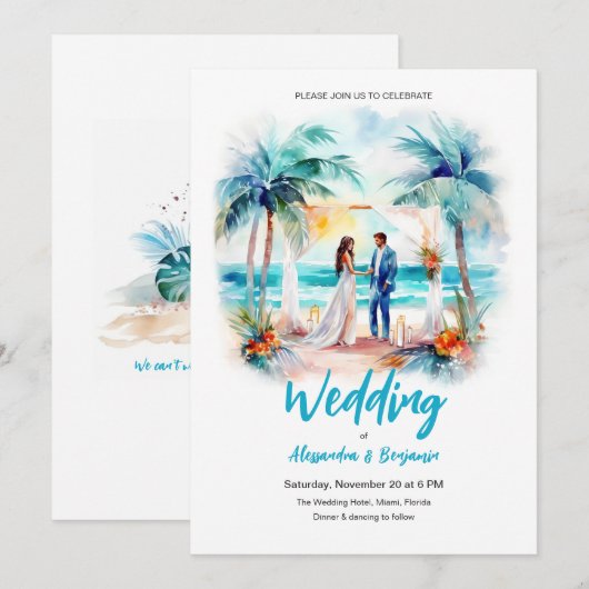 Hochzeit am Strand Einladung (Vorne/Hinten)