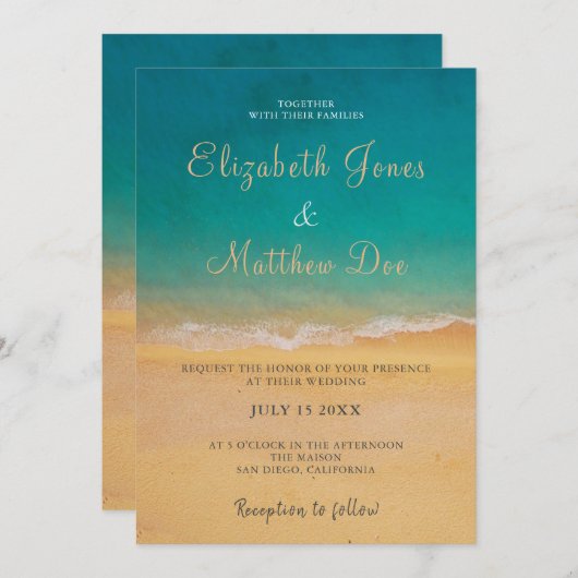 Hochzeit am Strand - Hochzeit am Meer/am Meer Einladung (Vorne/Hinten)