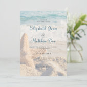 Hochzeit am Strand - Hochzeit am Meer - Romantisch Einladung (Stehend Vorderseite)