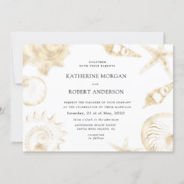 Hochzeit am Strand in goldblauer Hochzeit Einladun Einladung