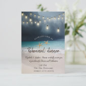 Hochzeit am Strand, Lights Seashell Probe Dinner Einladung (Stehend Vorderseite)