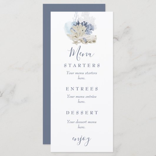 Hochzeit am Strand Menükarte (Vorne/Hinten)