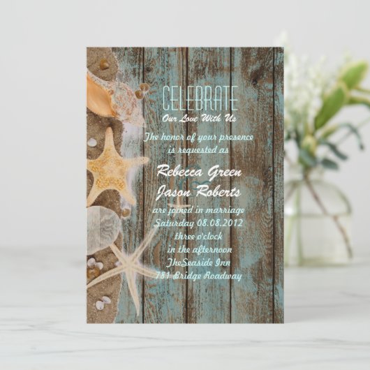 Hochzeit am Strand mit eleganter Hütte Einladung (Stehend Vorderseite)