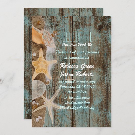 Hochzeit am Strand mit eleganter Hütte Einladung (Vorne/Hinten)