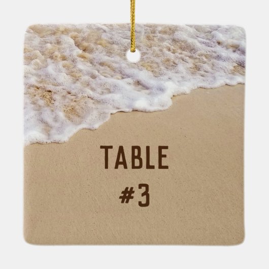 Hochzeit am Strand mit Namen und Datum Keramikornament (Rückseite)