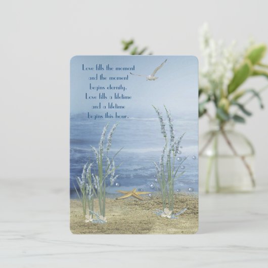 Hochzeit am Strand mit Seestern und Seegras Einladung (Stehend Vorderseite)