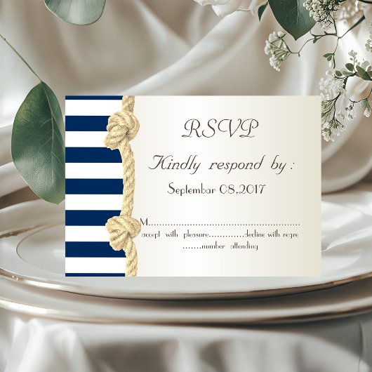 Hochzeit am Strand, Navy Rope, Stripes Seashells U Einladung