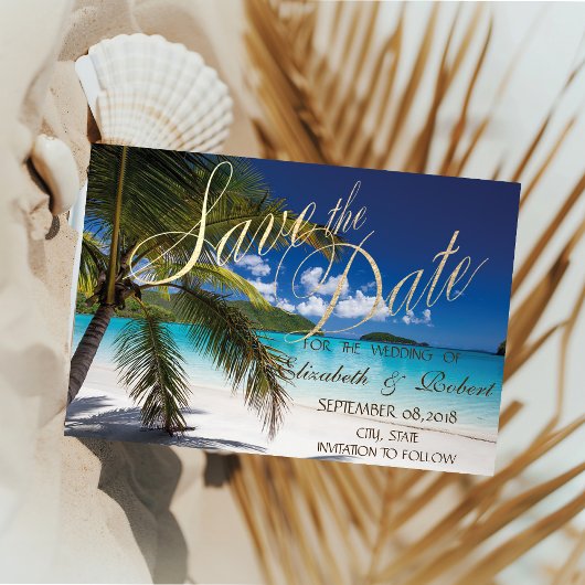 Hochzeit am Strand, Palmen, Sandstrand Save the Da Date