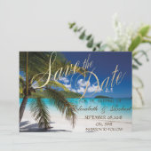 Hochzeit am Strand, Palmen, Sandstrand Save the Da Date (Stehend Vorderseite)