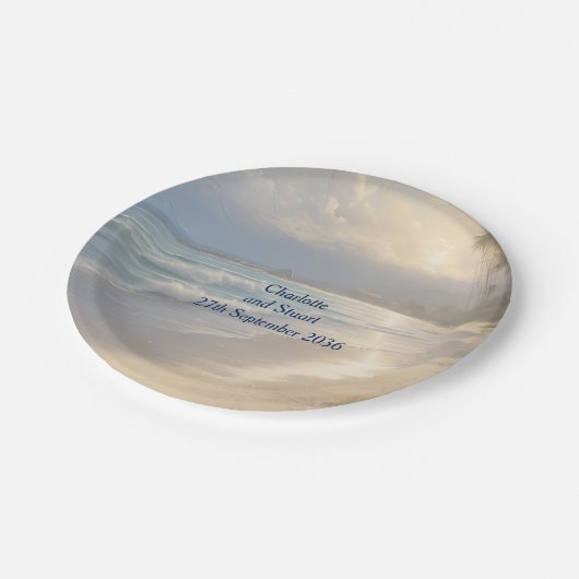 Hochzeit am Strand Pappteller (Schrägansicht)