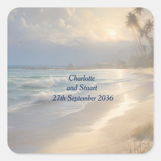 Hochzeit am Strand Quadratischer Aufkleber (Vorderseite)