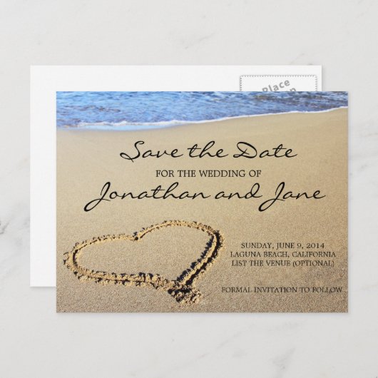 Hochzeit am Strand retten das Datum Ankündigungspostkarte (Vorne/Hinten)