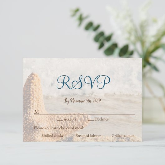 Hochzeit am Strand RSVP Karte (Stehend Vorderseite)