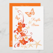 Hochzeit am Strand | Sand, Orange, Weiß | BLUME Einladung (Vorne/Hinten)