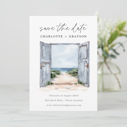 Hochzeit am Strand Save The Date (Stehend Vorderseite)