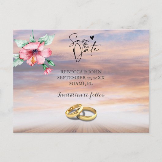 Hochzeit am Strand Save the Date Postkarte (Vorderseite)