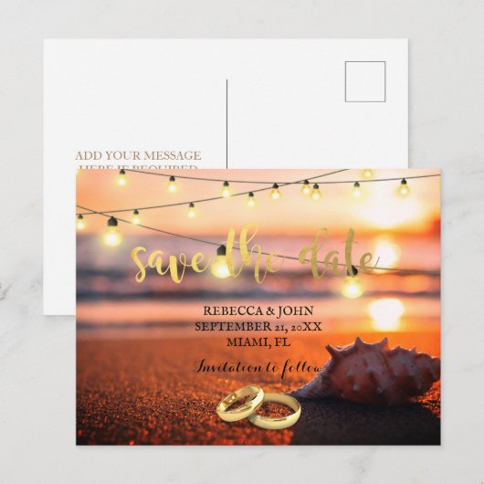 Hochzeit am Strand Save the Date Postkarte (Vorne/Hinten)