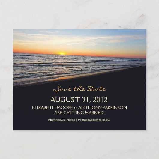 Hochzeit am Strand Save the Date Postkarten (Vorderseite)