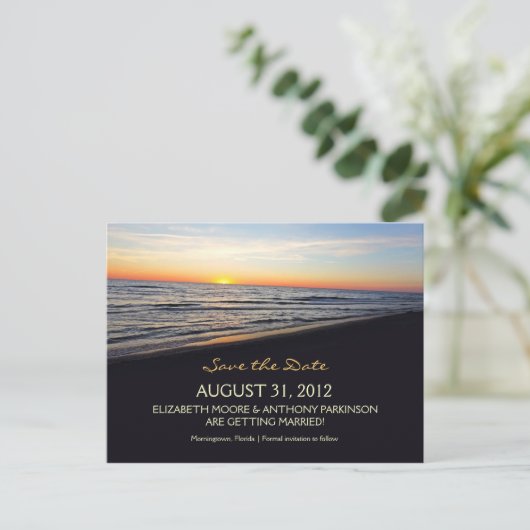 Hochzeit am Strand Save the Date Postkarten (Stehend Vorderseite)