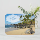 Hochzeit am Strand | Schildröten | Ozean | Palmen Einladung (Stehend Vorderseite)