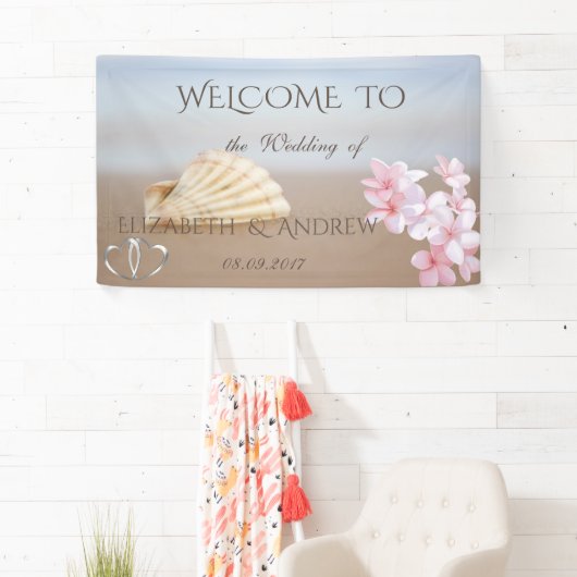 Hochzeit am Strand, Seashell, Blume, Herz-Hochzeit Banner (Insitu)