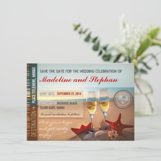 Hochzeit am Strand speichern Sie die Terminkarten Save The Date (Stehend Vorderseite)