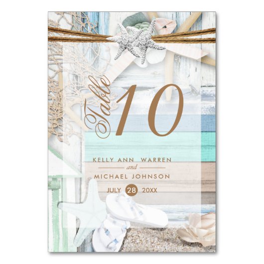 Hochzeit am Strand - Tischkarte Tischnummer (Rückseite)