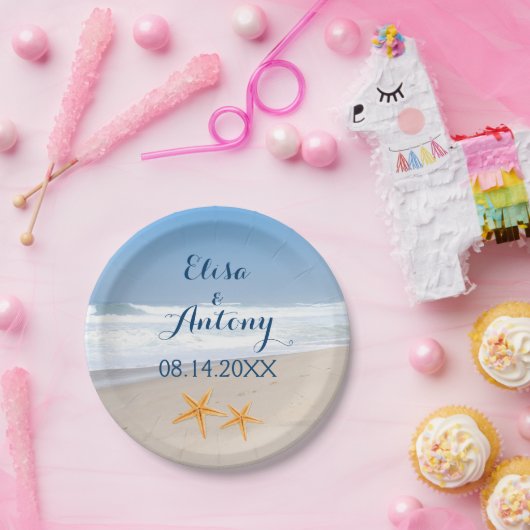 Hochzeit am Strand von Seestern Pappteller (Party)