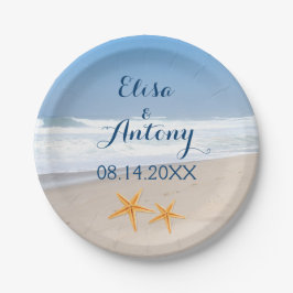 Hochzeit am Strand von Seestern Pappteller