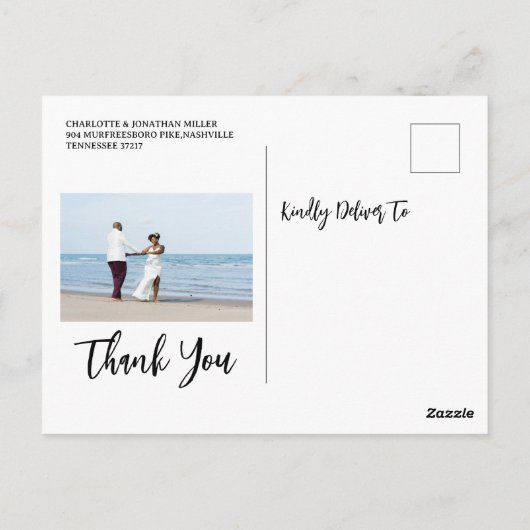 Hochzeit am tropischen Küstenstrand - vielen Dank Postkarte (Rückseite)