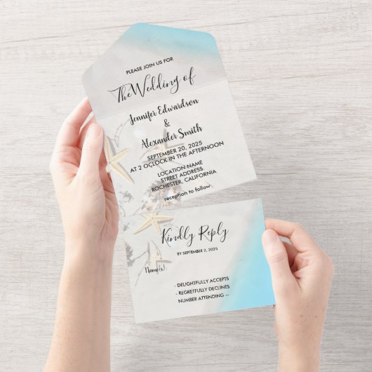 Hochzeit am tropischen Meer All In One Einladung (Abreißen)