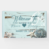 Hochzeit am tropischen Strand Aqua Blue Seashell Banner (Horizontal)