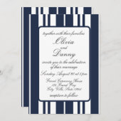 Hochzeit am Ufer des Meeres mit blauen Streifen Einladung (Vorne/Hinten)