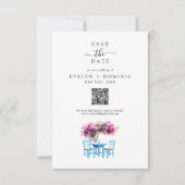 Hochzeit am Zielort Moderner Bougainvillea QR-Code Save The Date (Vorderseite)