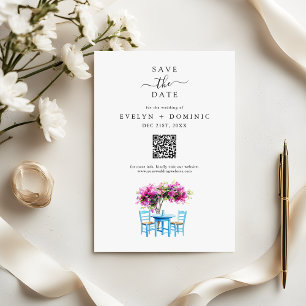 Hochzeit am Zielort Moderner Bougainvillea QR-Code Save The Date