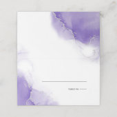 Hochzeit | Amethyst Lila Script Silver Platzkarte (Außenseite Aufgefaltet)