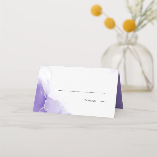 Hochzeit | Amethyst Lila Script Silver Platzkarte (Vorderseite)