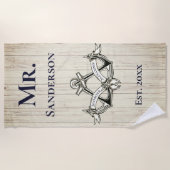 Hochzeit Anchor Herr Navy Blue Nautical Monogram Strandtuch (Vorderseite)