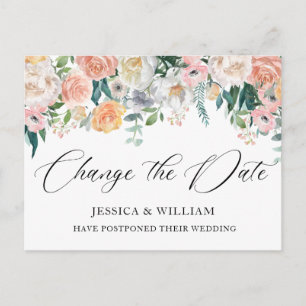 Hochzeit ändert das Datum Blue Blush-Rose Postkarte