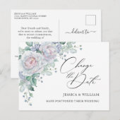 Hochzeit ändert das Datum Blue Blush-Rose Postkarte (Vorne/Hinten)