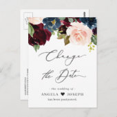 Hochzeit ändert das Datum Burgundy Blush Navy Blor Postkarte (Vorne/Hinten)