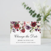 Hochzeit ändert das Datum Burgundy Blush-Rose Postkarte (Stehend Vorderseite)