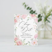 Hochzeit ändert das Datum Elegante Blush Rose Postkarte (Stehend Vorderseite)