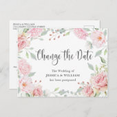 Hochzeit ändert das Datum Elegante Blush Rose Postkarte (Vorne/Hinten)