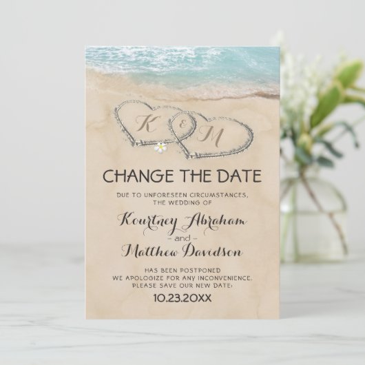 Hochzeit ändert das Datum tropischen Strandes Save The Date (Stehend Vorderseite)