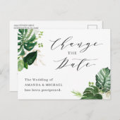 Hochzeit ändert das Datum tropischer Palmen Blätte Postkarte (Vorne/Hinten)